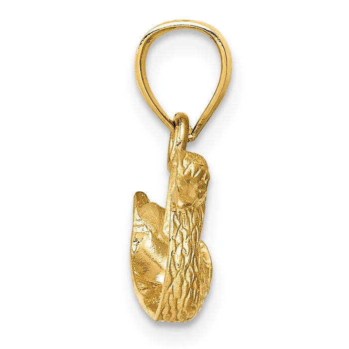 14K Solid Yellow Gold Mallard Duck Good Luck Bird Necklace Chain Pendant Charm