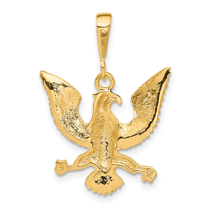 14K Solid Yellow Gold Eagle Symbol of Strength Freedom Hawk Bird Necklace Chain Pendant Charm