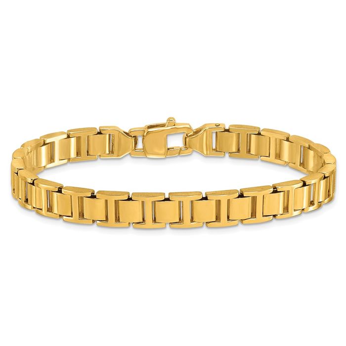 14K Solid Yellow Gold Edge Link Chain Bracelet | eBay