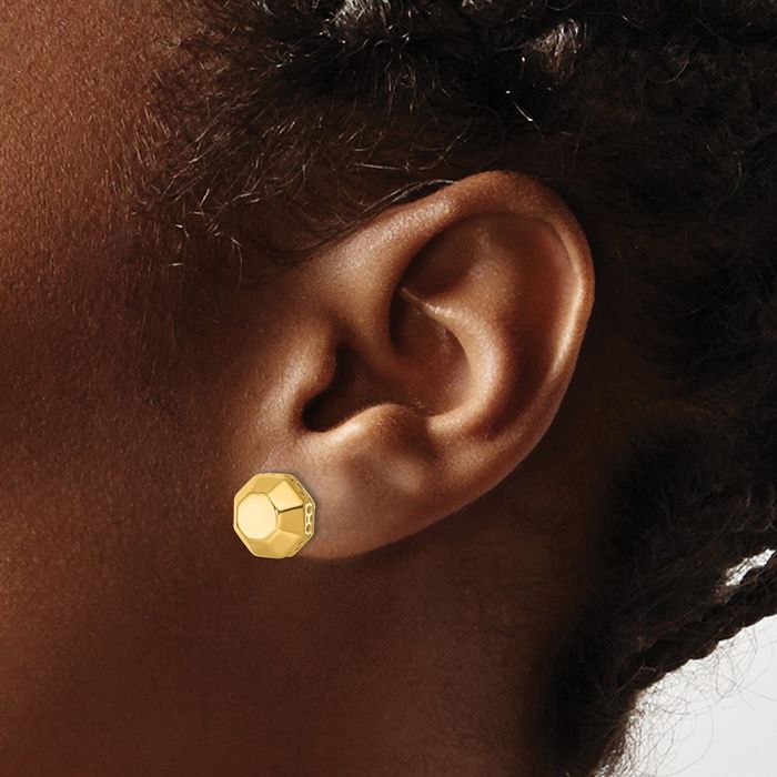 14K Solid Yellow Gold Edge Octagon Stud Earrings