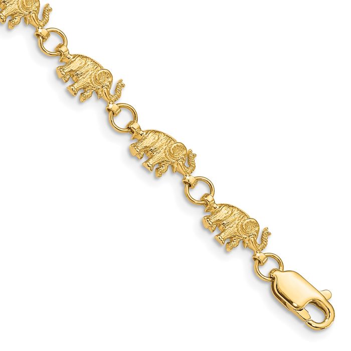 14K Solid Yellow Gold Elephant Chain Charm Bracelet