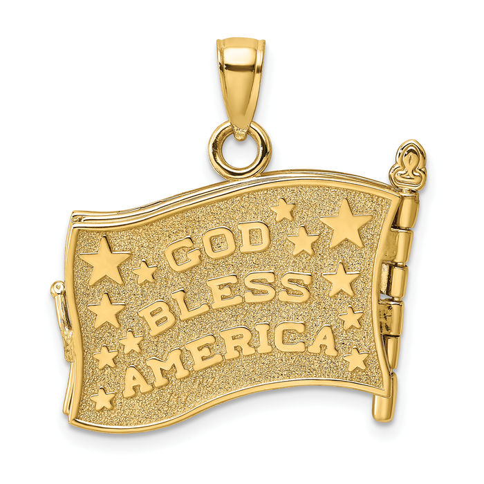 14K Solid Yellow Gold Pledge of Allegiance Flag Book Necklace Chain Pendant Charm