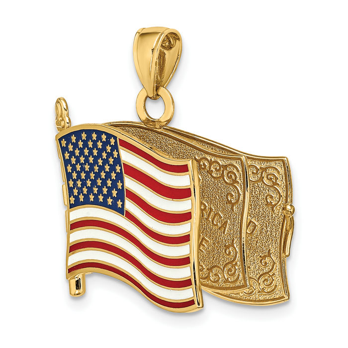 14K Solid Yellow Gold Pledge of Allegiance Flag Book Necklace Chain Pendant Charm