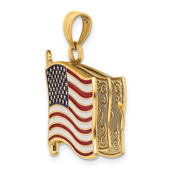 14K Solid Yellow Gold Pledge of Allegiance Flag Book Necklace Chain Pendant Charm