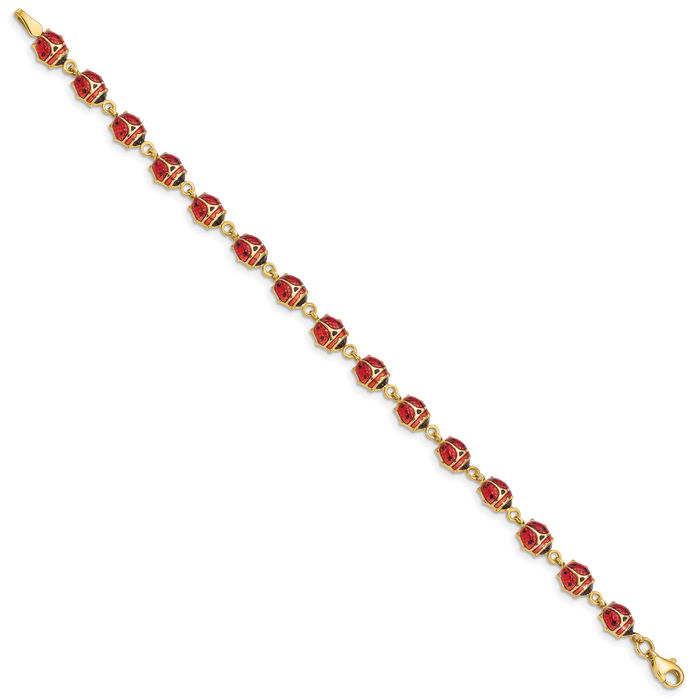 14K Solid Yellow Gold Ladybug Chain Charm Bracelet
