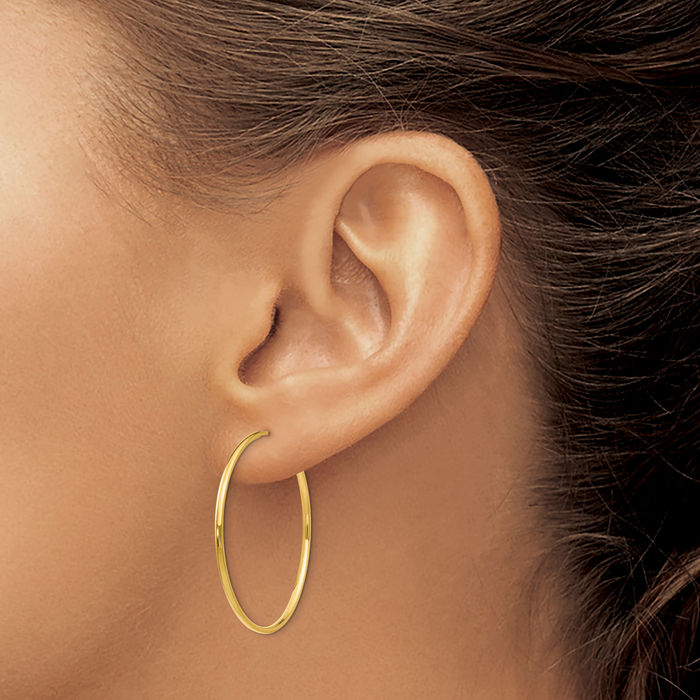 14K Solid Yellow Gold Endless Round Medium Hoop Earrings