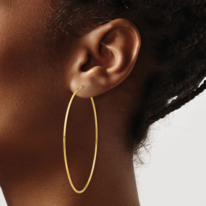 14K Solid Yellow Gold Endless Tube Round Extra Large Hoop Earrings