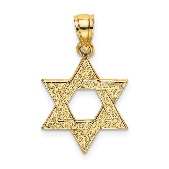 14K Solid Yellow Gold Swirls Star of David Necklace - Picture 11 of 12