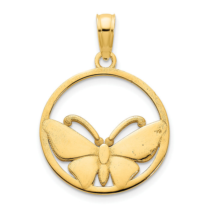 14K Solid Yellow Gold Butterfly Wings Necklace Chain Pendant Charm