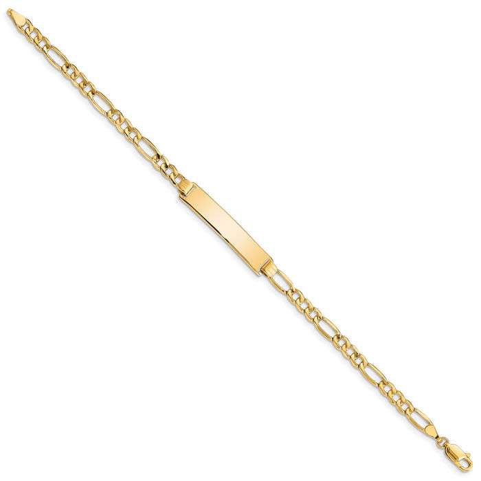 14K Solid Yellow Gold Figaro Link Name Bar Identification ID Bracelet