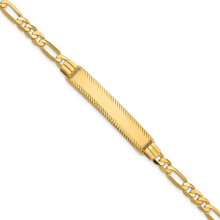 14K Solid Yellow Gold Figaro Link Name Bar Identification ID Bracelet