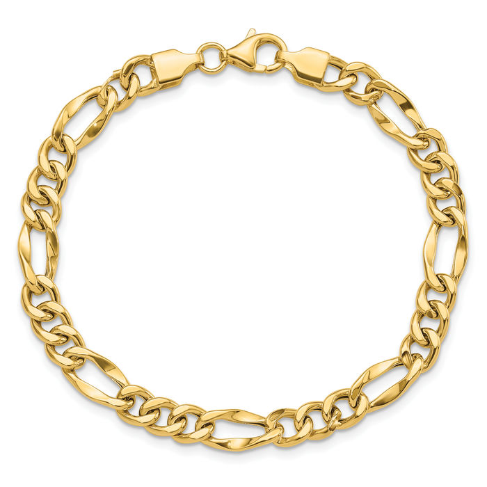 14K Solid Yellow Gold Figaro Link Chain Bracelet