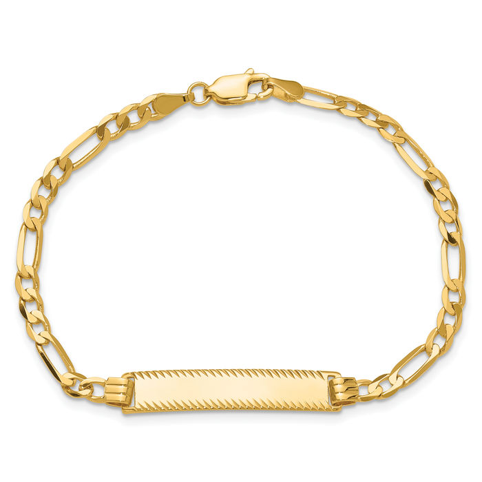 14K Solid Yellow Gold Figaro Link Name Bar Identification ID Bracelet