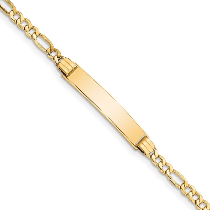 14K Solid Yellow Gold Figaro Link Name Bar Identification ID Bracelet