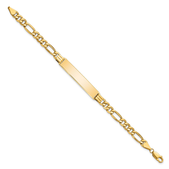 14K Solid Yellow Gold Figaro Link Name Bar Identification ID Bracelet