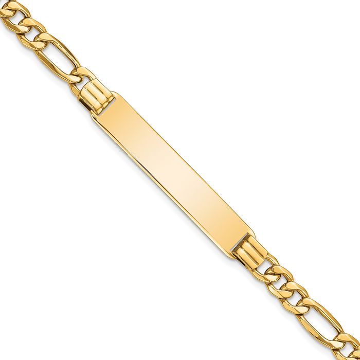 14K Solid Yellow Gold Figaro Link Name Bar Identification ID Bracelet