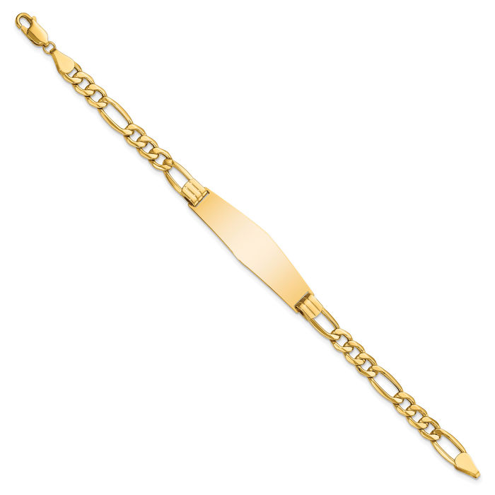 14K Solid Yellow Gold Figaro Link Soft Name Bar Identification ID Bracelet