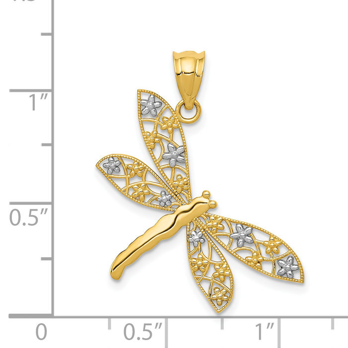 14K Solid Yellow Gold Antique Filigree Dragonfly Necklace Chain Pendant Charm