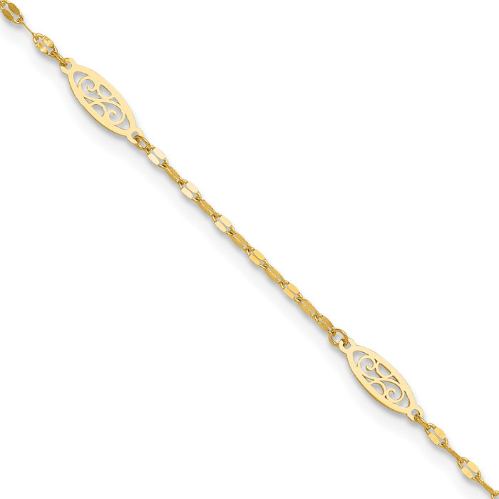 14K Solid Yellow Gold Antique Filigree Link Anklet Summer Beach Foot Ankle Bracelet