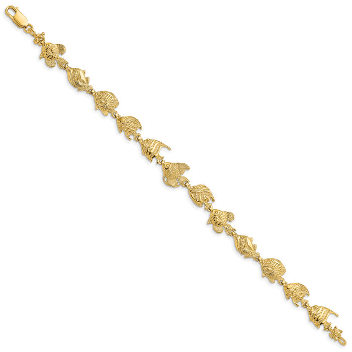 14K Solid Yellow Gold Fish Chain Charm Bracelet