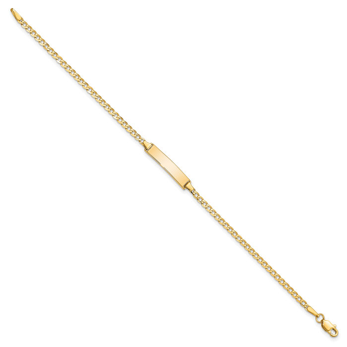 14K Solid Yellow Gold Curb Link Name Bar Identification ID Bracelet