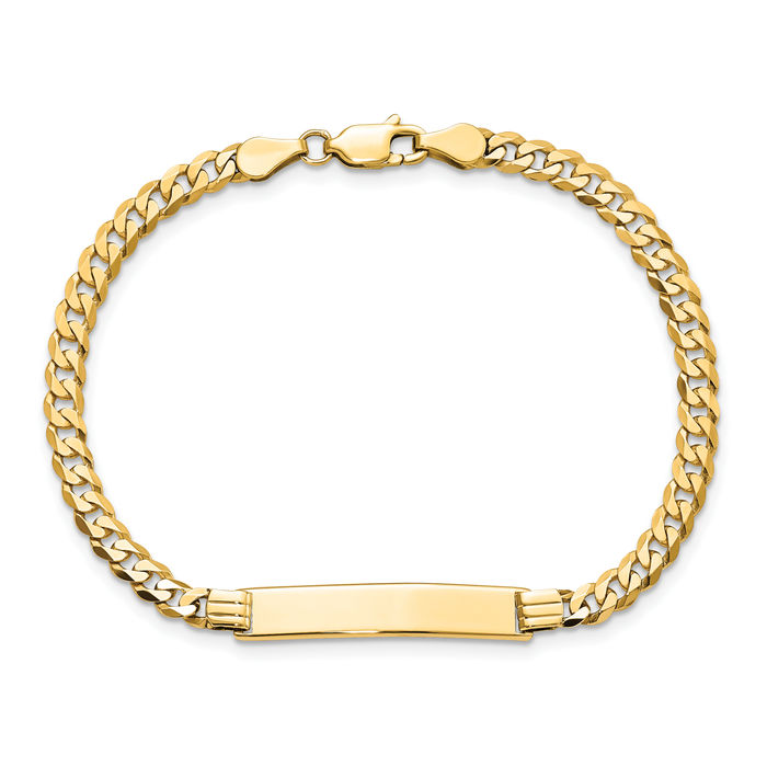 14K Solid Yellow Gold Curb Link ID Bracelet - Picture 8 of 17