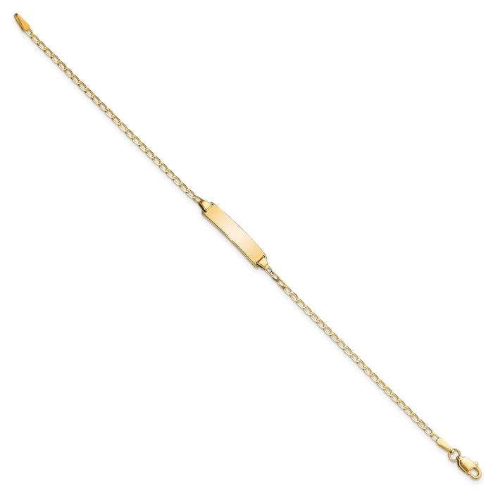 14K Solid Yellow Gold Curb Link Name Bar Identification ID Bracelet