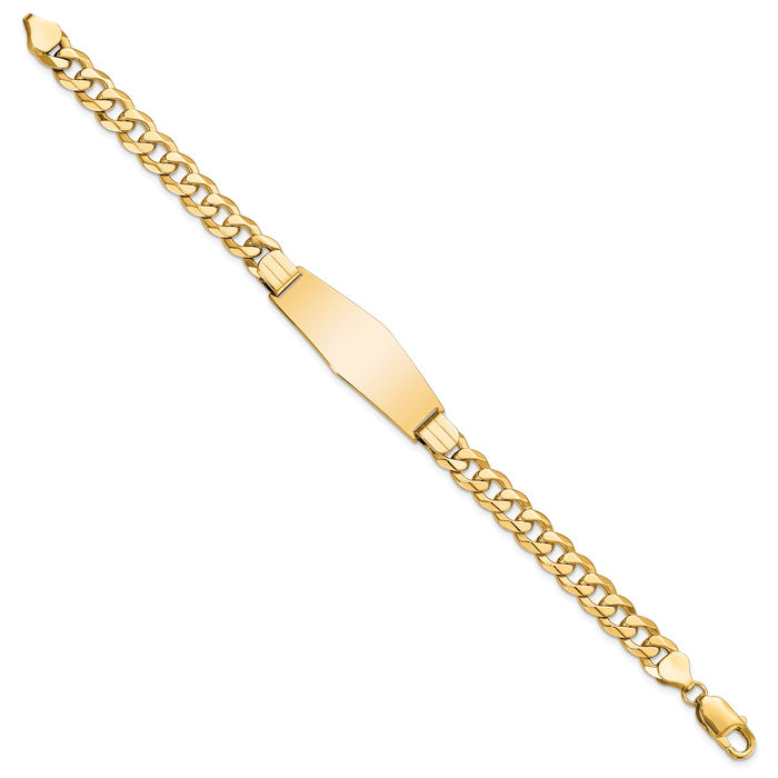 14K Solid Yellow Gold Curb Link Soft Name Bar Identification ID Bracelet