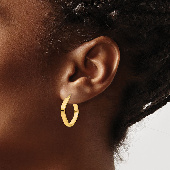 14K Solid Yellow Gold Edge Square Medium Hoop Earrings
