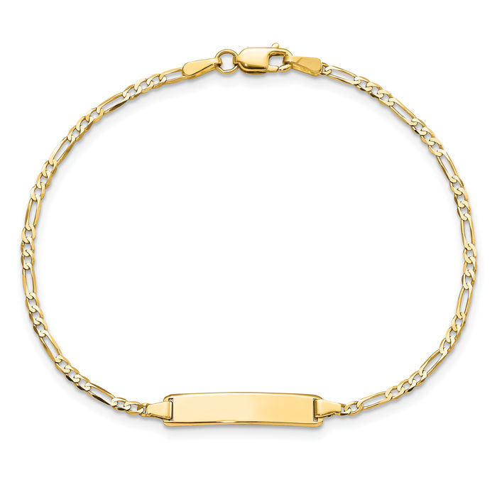 14K Solid Yellow Gold Figaro Link Name Bar Identification ID Bracelet