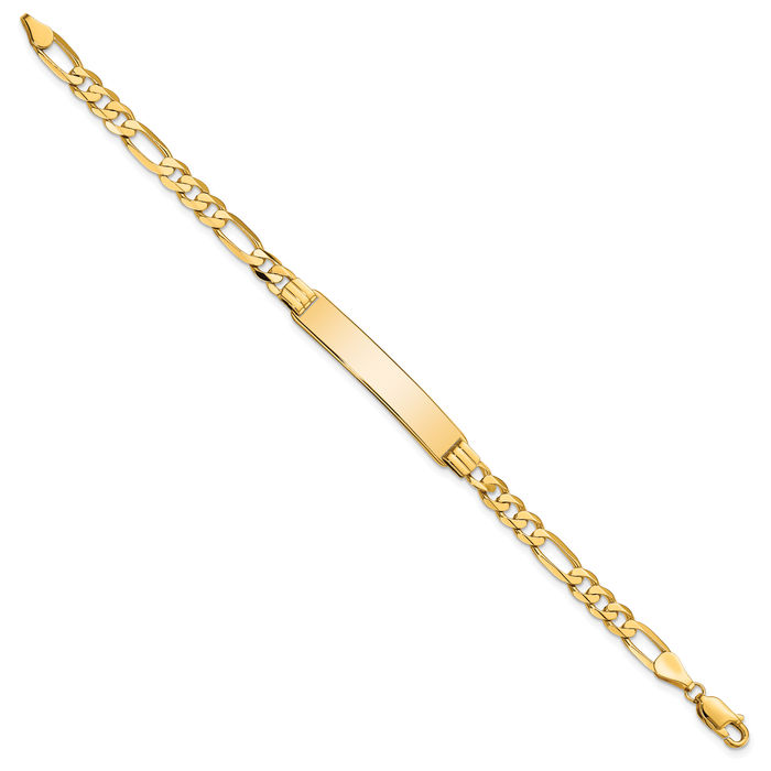 14K Solid Yellow Gold Figaro Link Name Bar Identification ID Bracelet