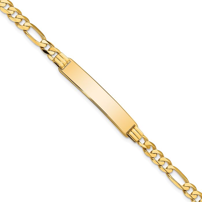 14K Solid Yellow Gold Figaro Link Name Bar Identification ID Bracelet