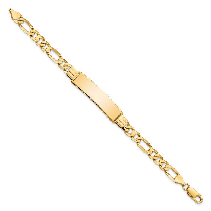 14K Solid Yellow Gold Figaro Link Name Bar Identification ID Bracelet