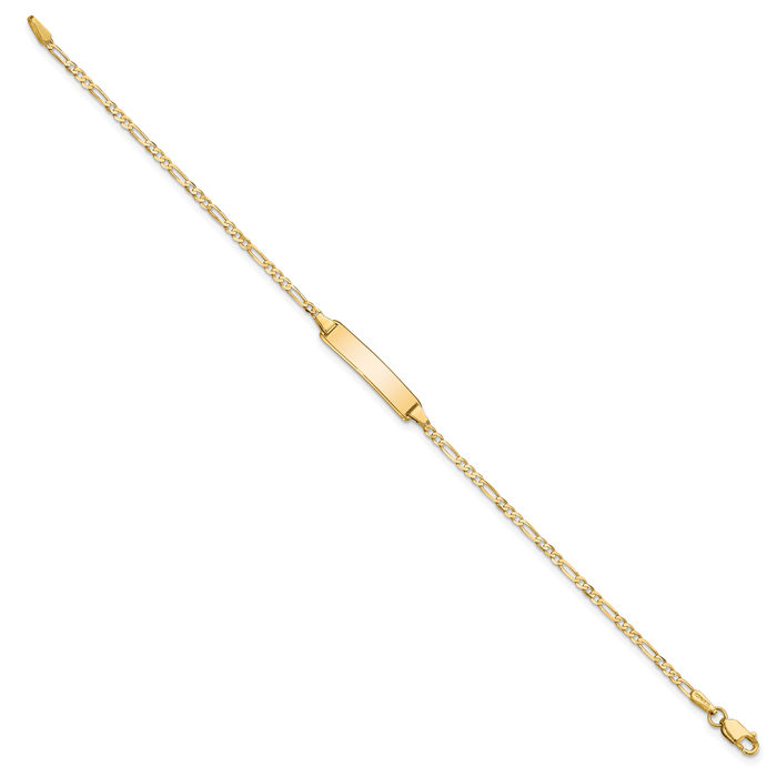 14K Solid Yellow Gold Figaro Link Name Bar Identification ID Bracelet