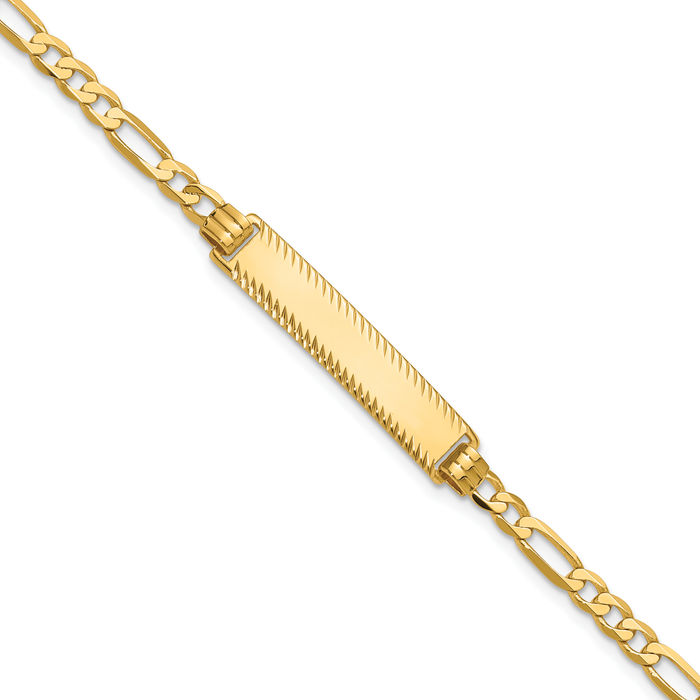 14K Solid Yellow Gold Figaro Link Name Bar Identification ID Bracelet