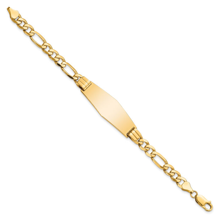 14K Solid Yellow Gold Figaro Link Soft Name Bar Identification ID Bracelet