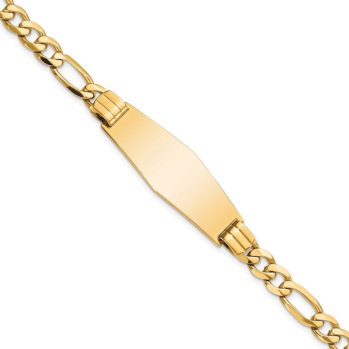 14K Solid Yellow Gold Figaro Link Soft Name Bar Identification ID Bracelet