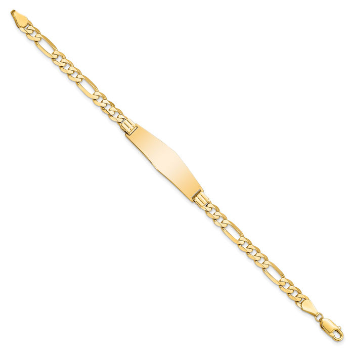 14K Solid Yellow Gold Figaro Link Soft Name Bar Identification ID Bracelet