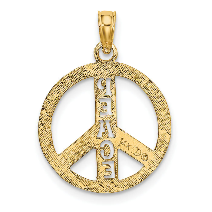 14K Solid Yellow Gold Peace Sign Inspirational Symbol Necklace Chain Pendant Charm