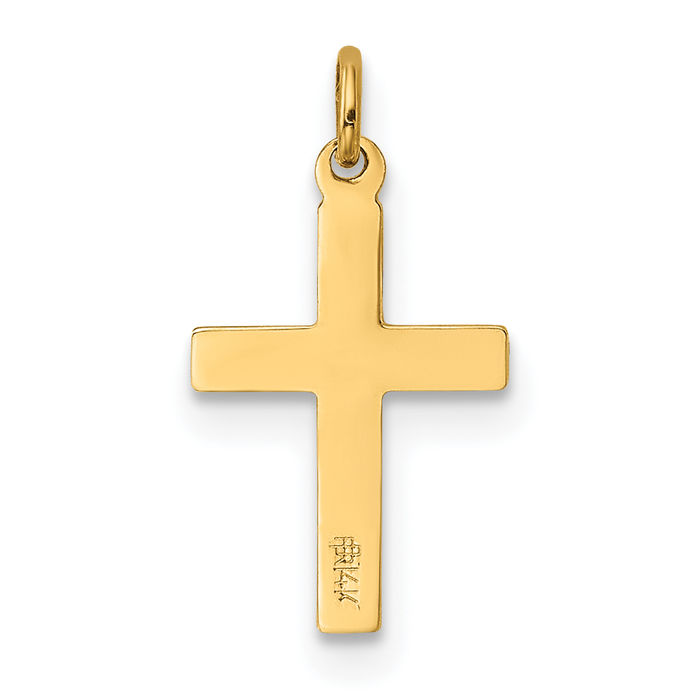 14K Solid Yellow Gold Flower Latin Mexican Holy Cross Necklace Religious Chain Pendant Jesus Christ Charm