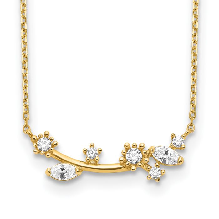 14K Solid Yellow Gold Flower Rhinestone Crystals Cubic Zirconia CZ Necklace Chain