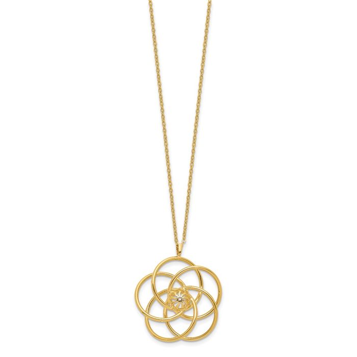 14K Solid Yellow Gold Flower Pendant Necklace