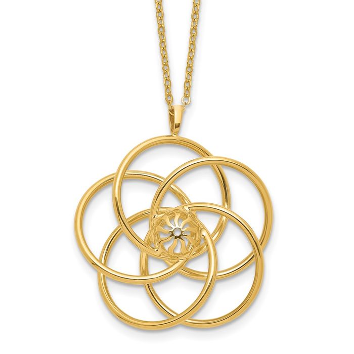 14K Solid Yellow Gold Flower Pendant Necklace