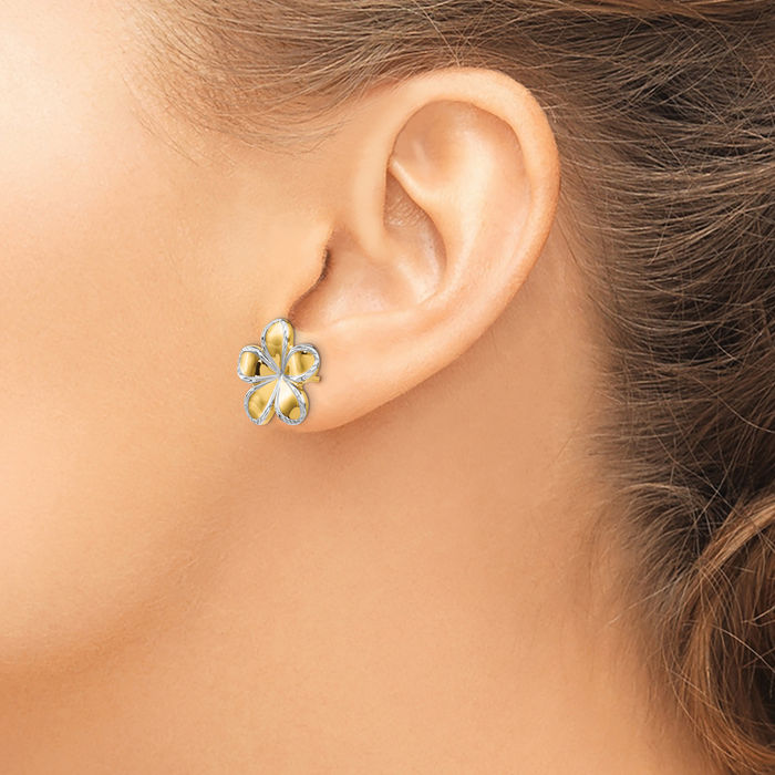 14K Solid Yellow Gold Flower Stud Earrings