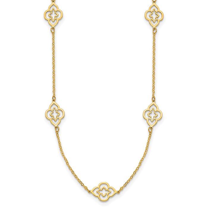 14K Solid Yellow Gold Flower Station Necklace Chain