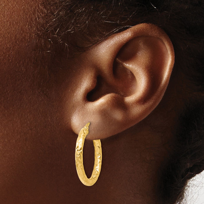 14K Solid Yellow Gold Round Medium Hoop Earrings