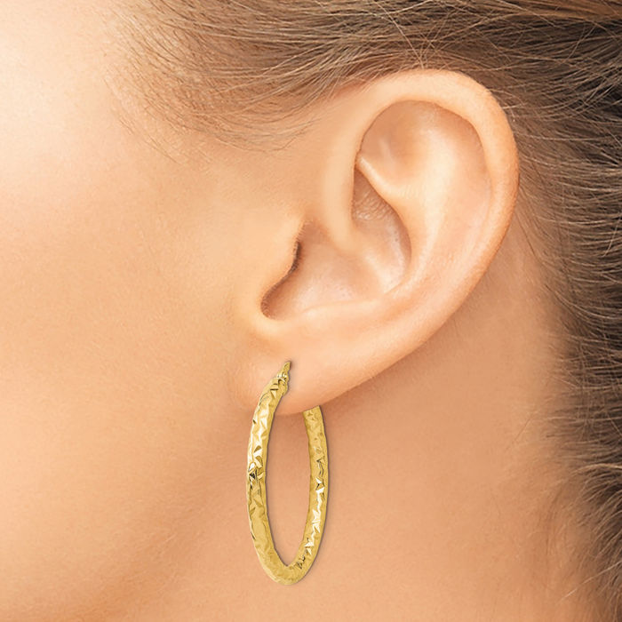 14K Solid Yellow Gold Round Medium Hoop Earrings