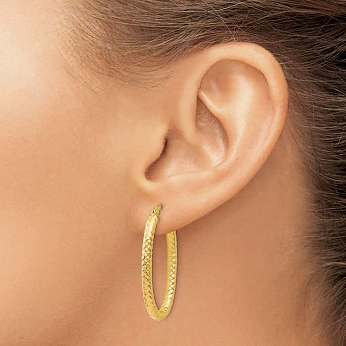 14K Solid Yellow Gold Oval Medium Hoop Earrings