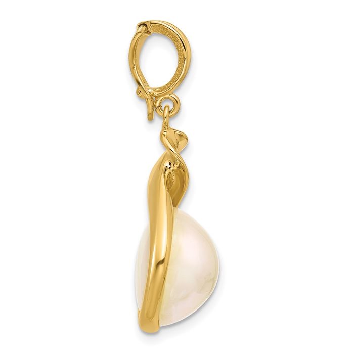 14K Solid Yellow Gold Freshwater Cultured Pearl Necklace Chain Pendant Charm