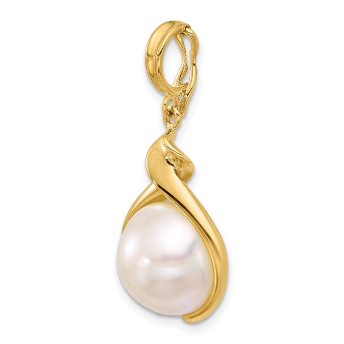 14K Solid Yellow Gold Freshwater Cultured Pearl Necklace Chain Pendant Charm